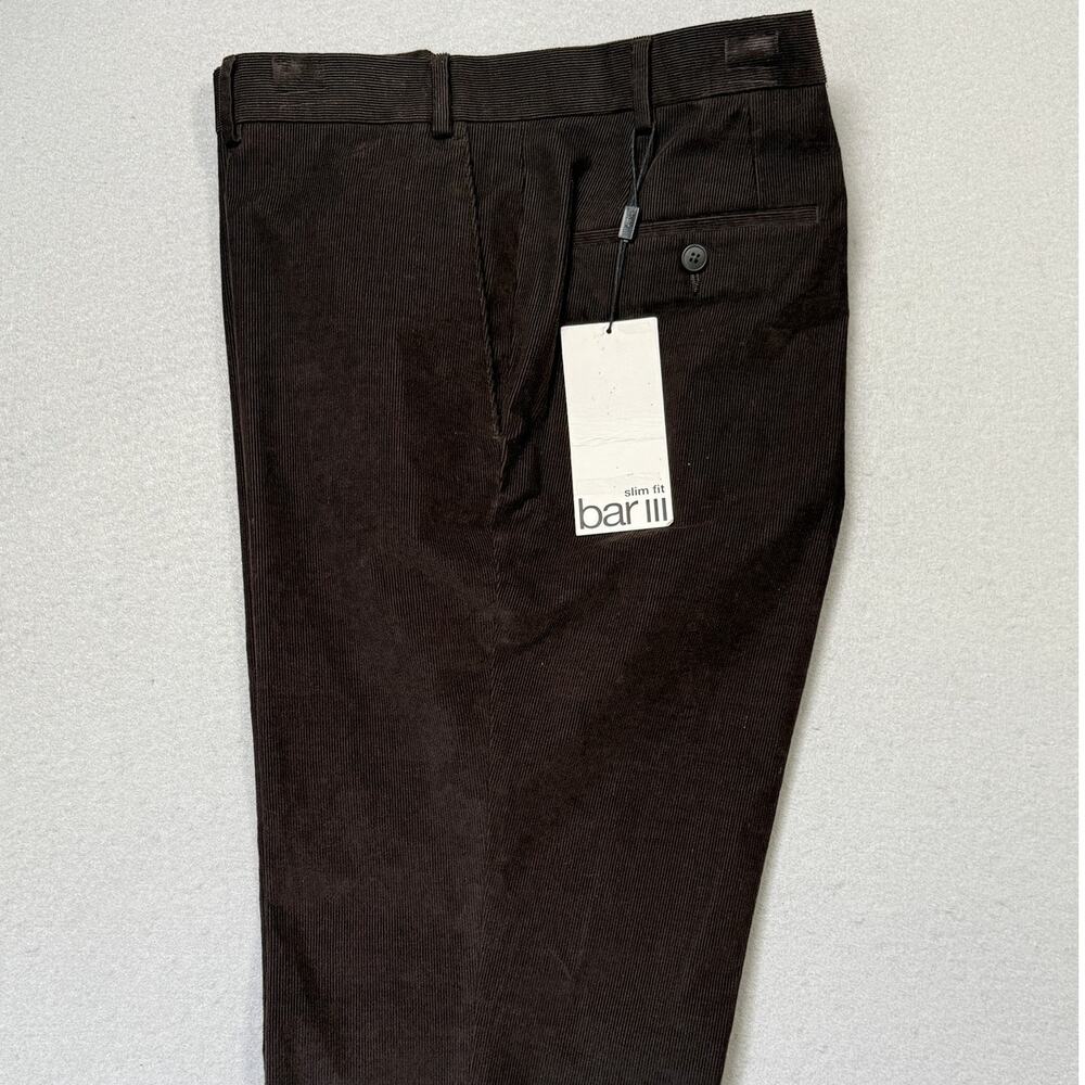 Bar III Men's Slim Fit Solid Corduroy Pants Brown, 38X30 $90